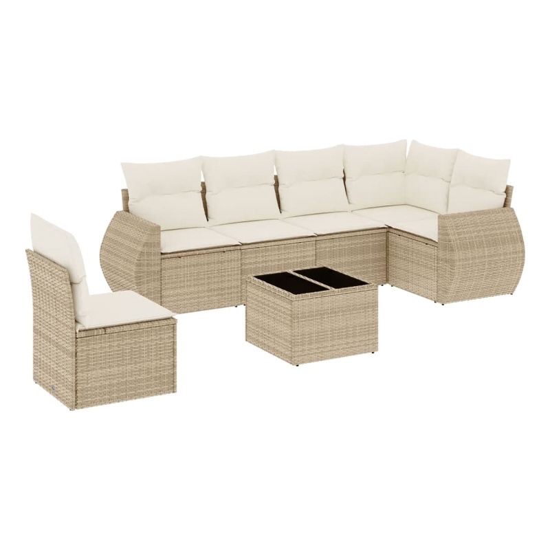 Afuera Living Contemporary 7 Piece Poly Rattan Large Sofa Set in Beige