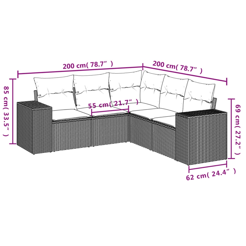 Afuera Living Contemporary 5 Piece Poly Rattan Sofa Set in Gray/Beige