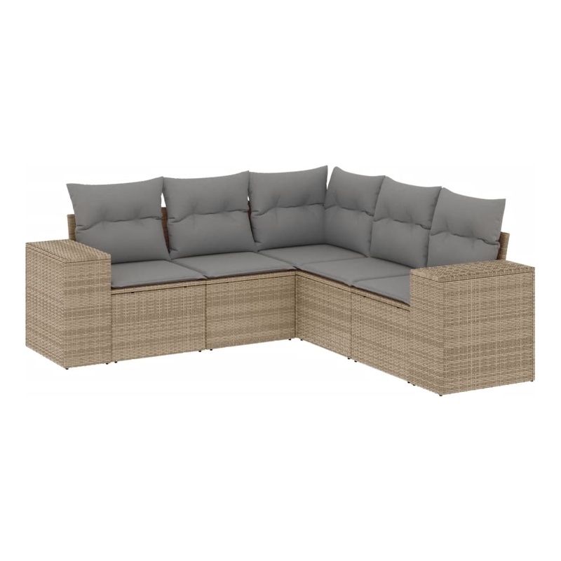 Afuera Living Contemporary 5 Piece Poly Rattan Sofa Set in Gray/Beige