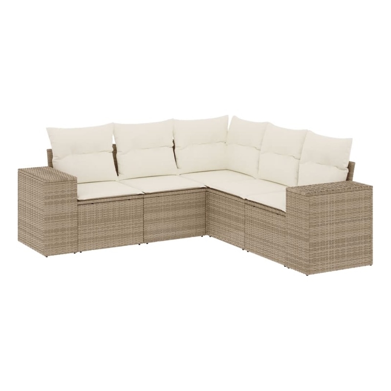 Afuera Living Contemporary 5 Piece Poly Rattan Sofa Set in Cream/Beige