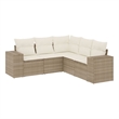 Afuera Living Contemporary 5 Piece Poly Rattan Sofa Set in Cream/Beige