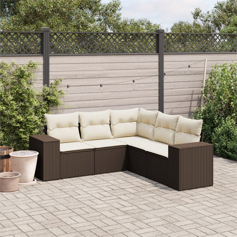 Afuera Living Contemporary 5 Piece Poly Rattan Sofa Set in Brown