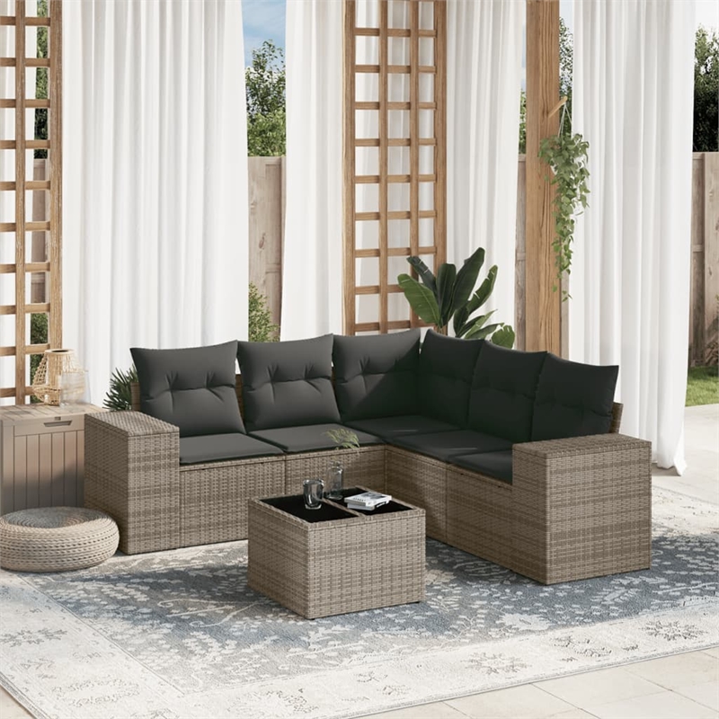 Afuera Living Contemporary Synthetic Poly Rattan 6 Piece  Sofa Set in Gray