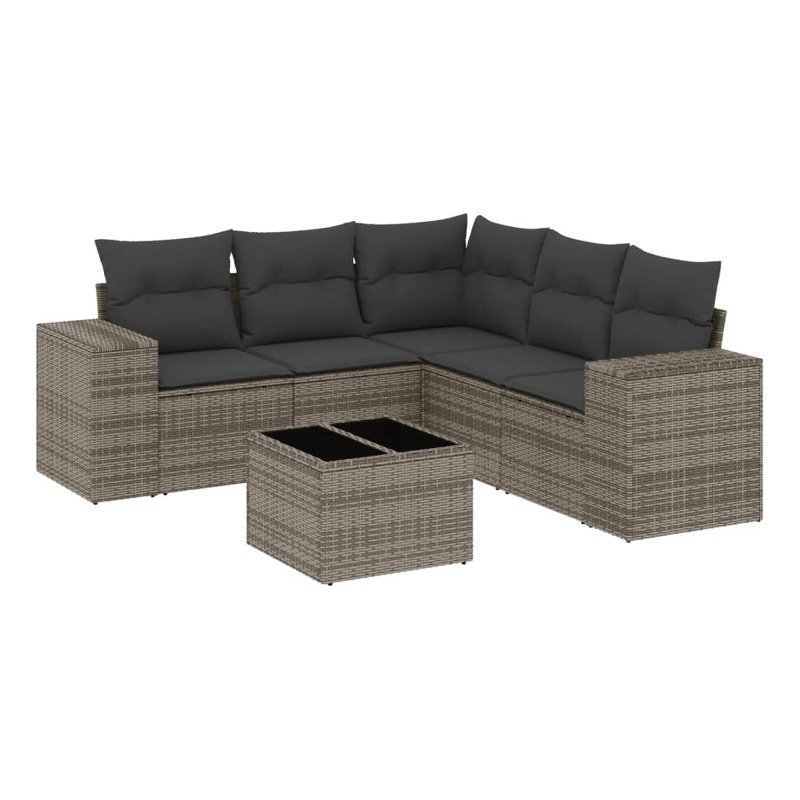 Afuera Living Contemporary Synthetic Poly Rattan 6 Piece  Sofa Set in Gray
