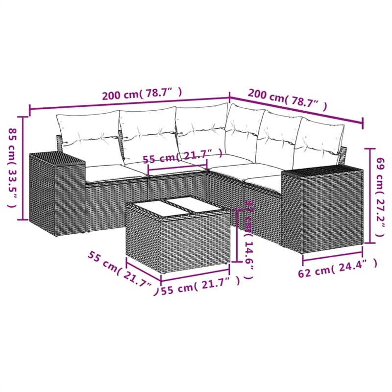 Afuera Living Contemporary 6 Piece Poly Rattan Sofa Set in Gray