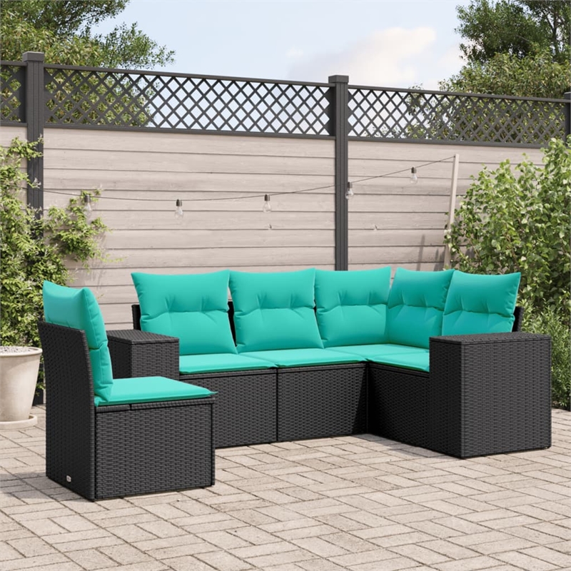 Afuera Living 5 Piece Poly Rattan Patio Sofa Set in Black/Blue