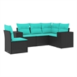 Afuera Living 5 Piece Poly Rattan Patio Sofa Set in Black/Blue