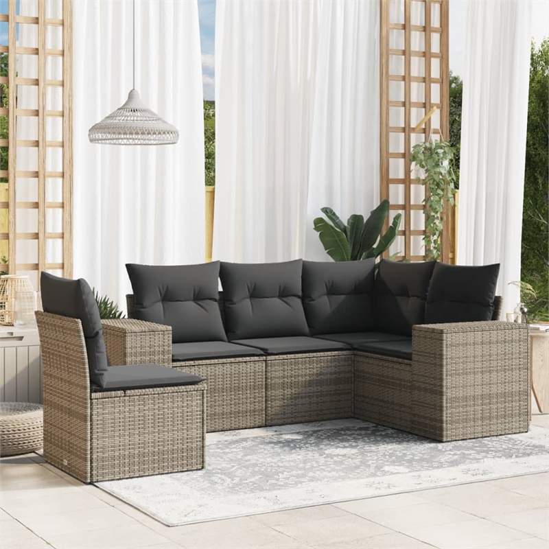 Afuera Living Contemporary Synthetic Poly Rattan 5 Piece  Sofa Set in Gray