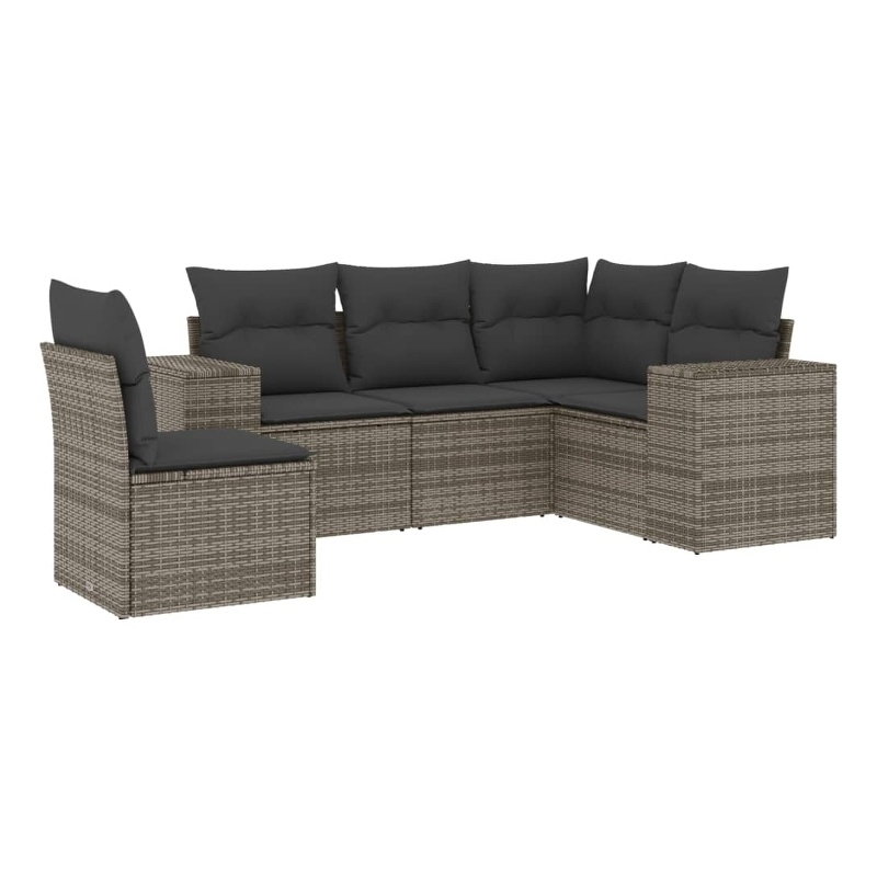 Afuera Living Contemporary Synthetic Poly Rattan 5 Piece  Sofa Set in Gray