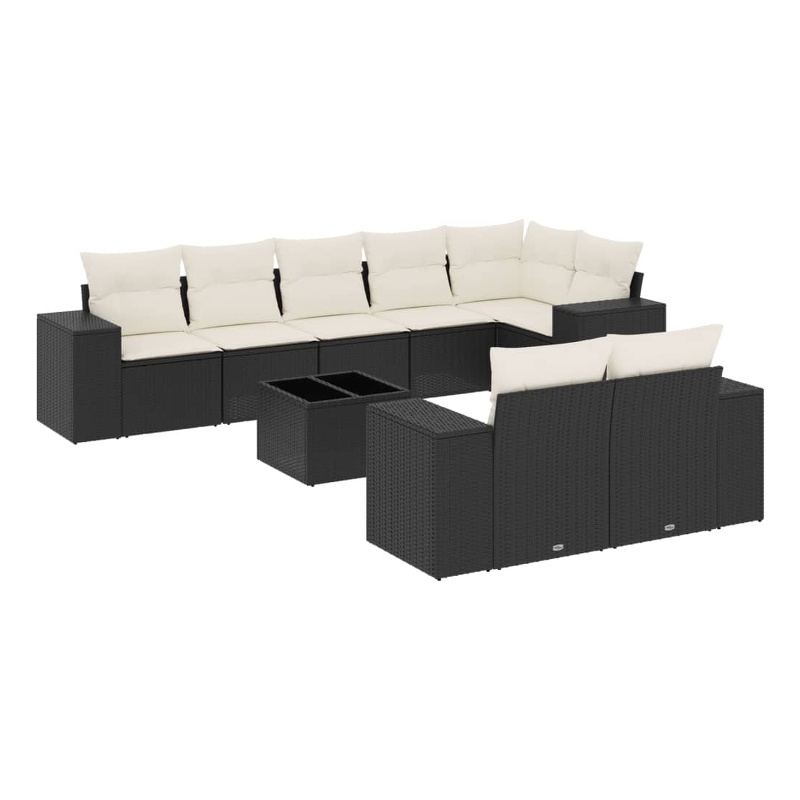 Afuera Living Contemporary Synthetic Poly Rattan 9 Piece Sofa Set in Black/Cream