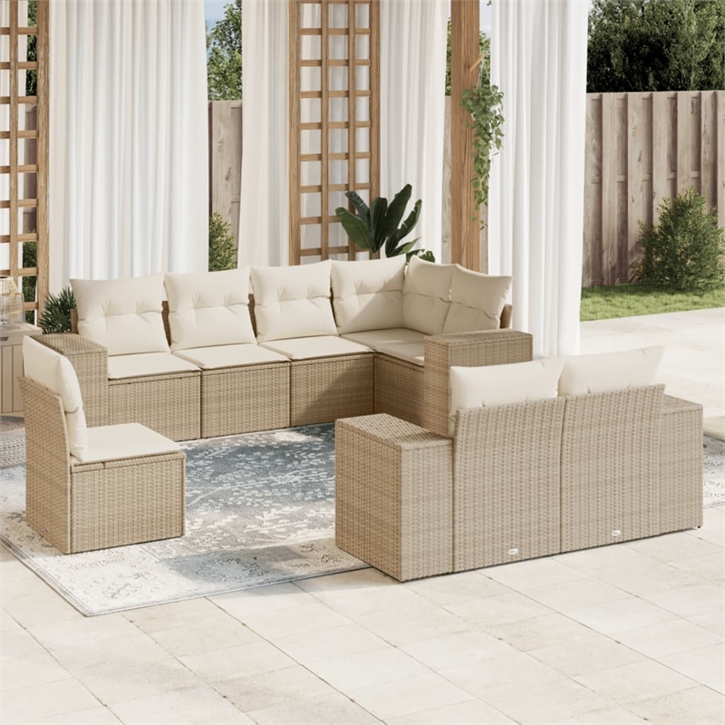 Afuera Living Contemporary 8 Piece Poly Rattan Large Sofa Set in Beige