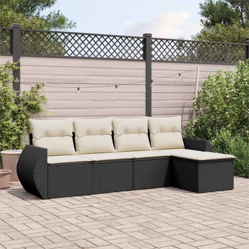 Afuera Living Contemporary 5 Piece Poly Rattan Sofa Set in Black/Cream
