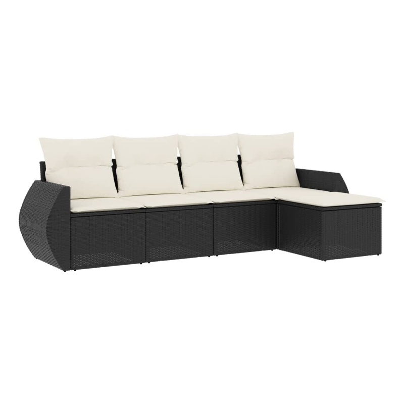 Afuera Living Contemporary 5 Piece Poly Rattan Sofa Set in Black/Cream