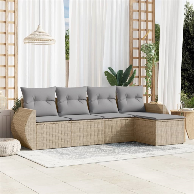 Afuera Living Contemporary 5 Piece Poly Rattan Sofa Set in Gray/Beige