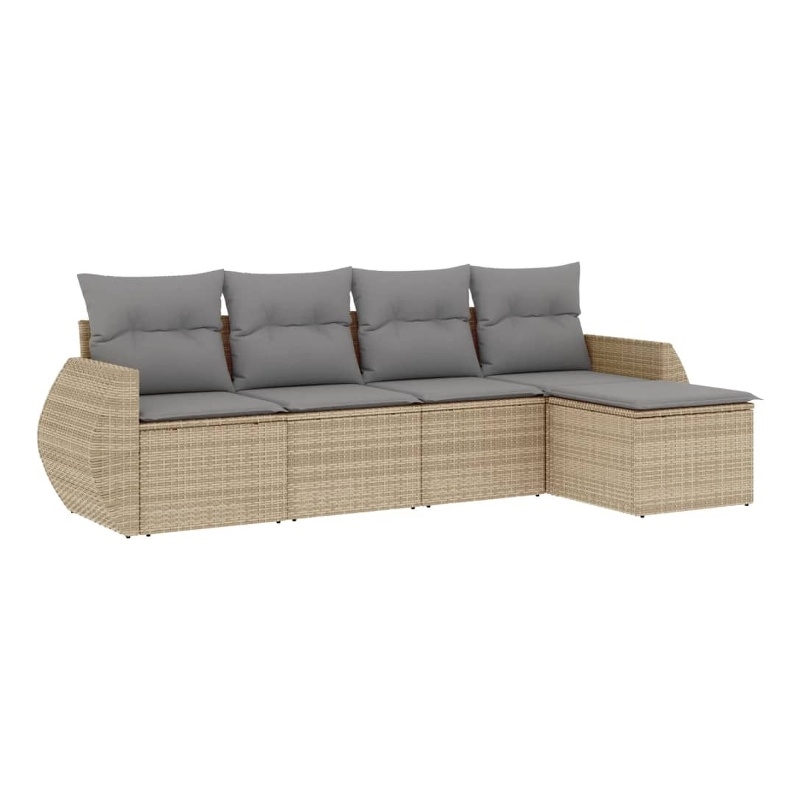 Afuera Living Contemporary 5 Piece Poly Rattan Sofa Set in Gray/Beige