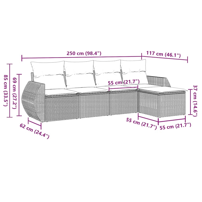 Afuera Living 5 Piece Poly Rattan Sofa Set in Gray/Anthracite