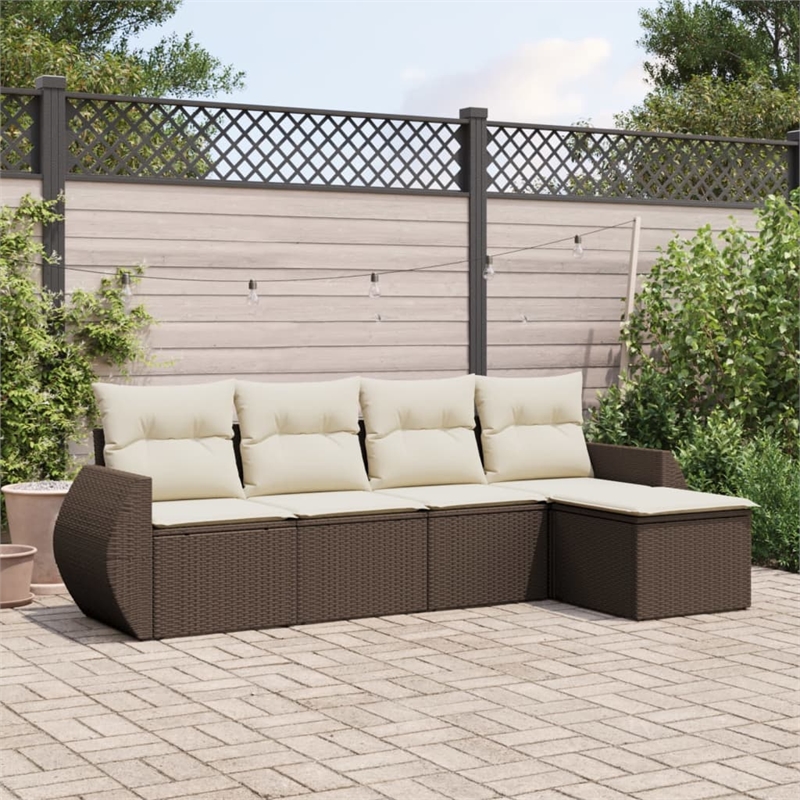 Afuera Living Contemporary 5 Piece Poly Rattan Sofa Set in Brown/Cream