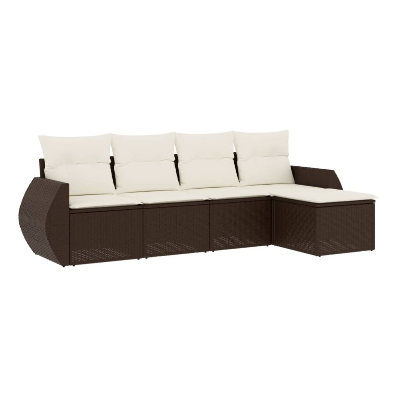 Afuera Living Contemporary 5 Piece Poly Rattan Sofa Set in Brown/Cream