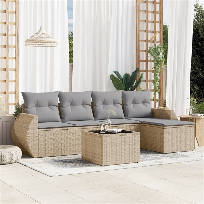 Afuera Living Contemporary 6 Piece Poly Rattan Sofa Set in Beige