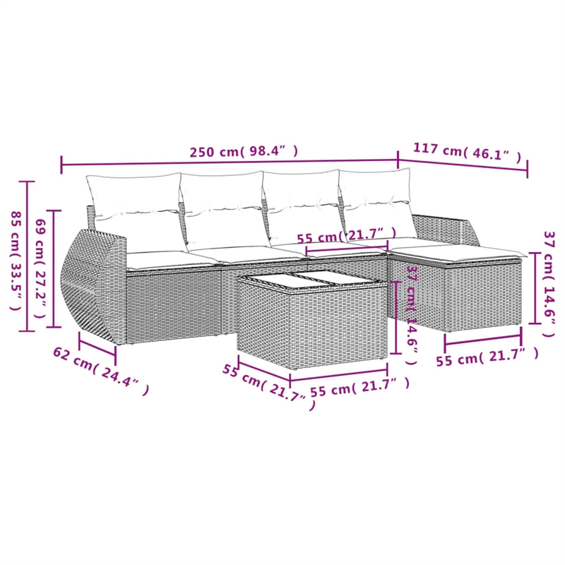 Afuera Living Contemporary 6 Piece Poly Rattan Sofa Set in Beige