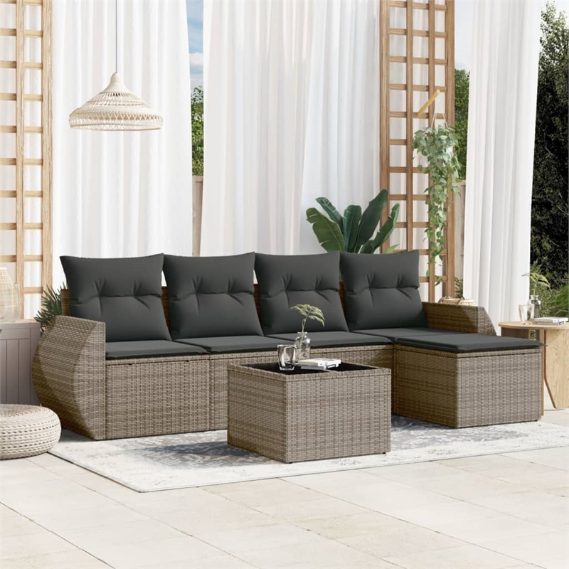 Afuera Living Contemporary 6 Piece Poly Rattan Sofa Set in Gray