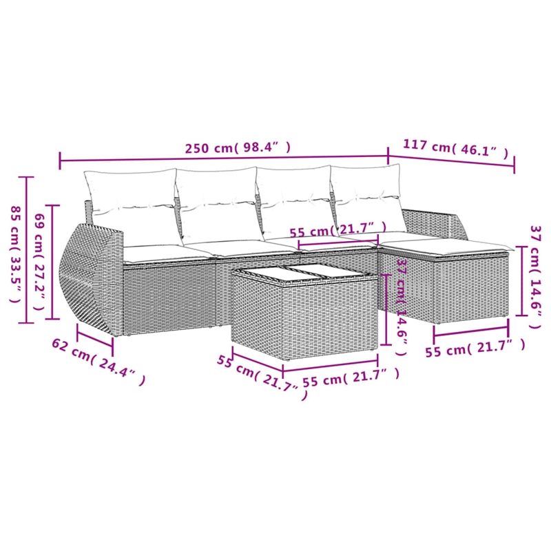Afuera Living Contemporary 6 Piece Poly Rattan Sofa Set in Gray