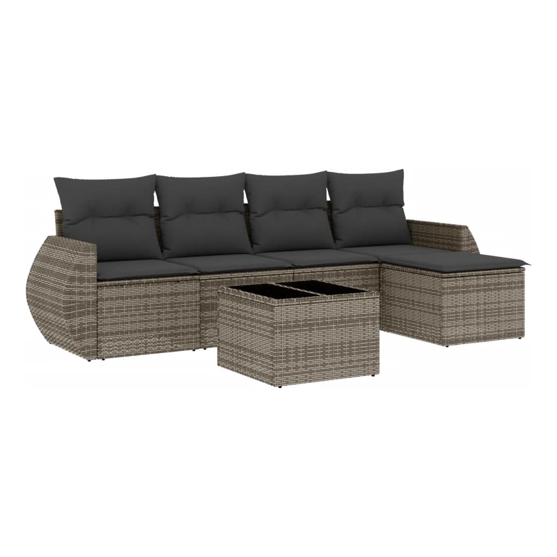Afuera Living Contemporary 6 Piece Poly Rattan Sofa Set in Gray