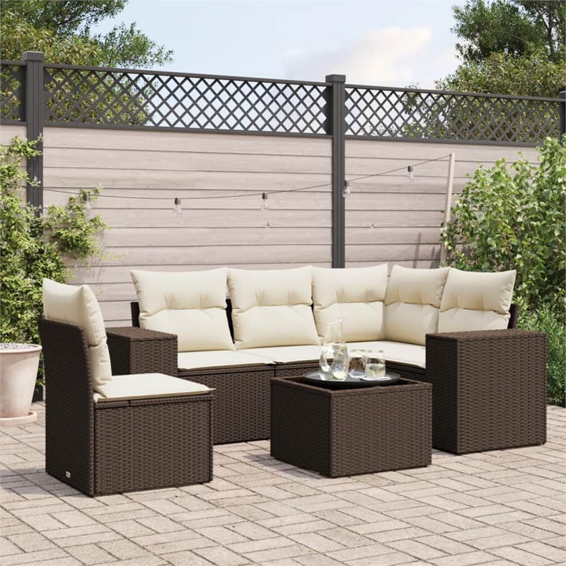 Afuera Living 6 Piece Poly Rattan Small Sofa Set in Brown/Cream