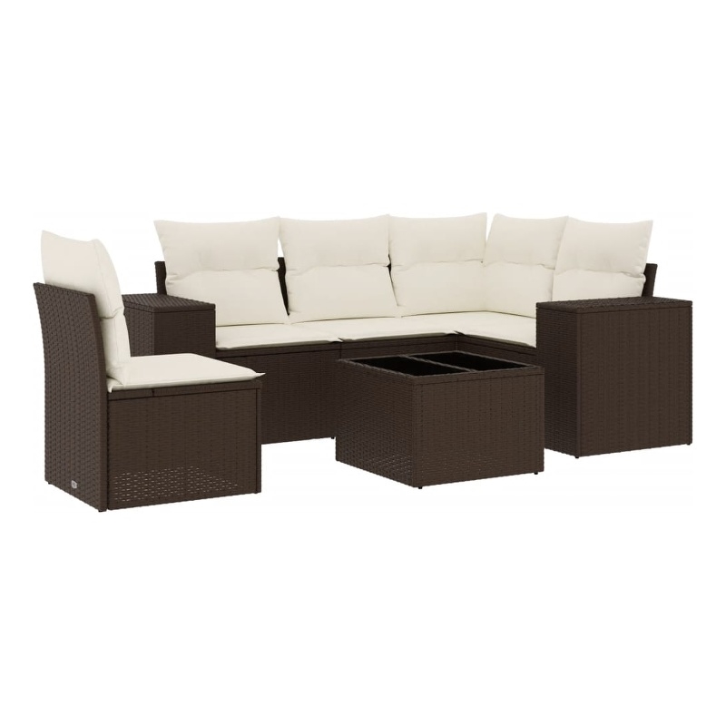 Afuera Living 6 Piece Poly Rattan Small Sofa Set in Brown/Cream