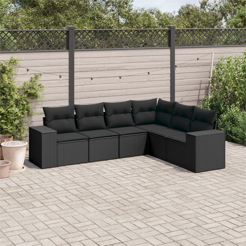 Afuera Living Contemporary 6 Piece Poly Rattan Large Sofa Set in Black