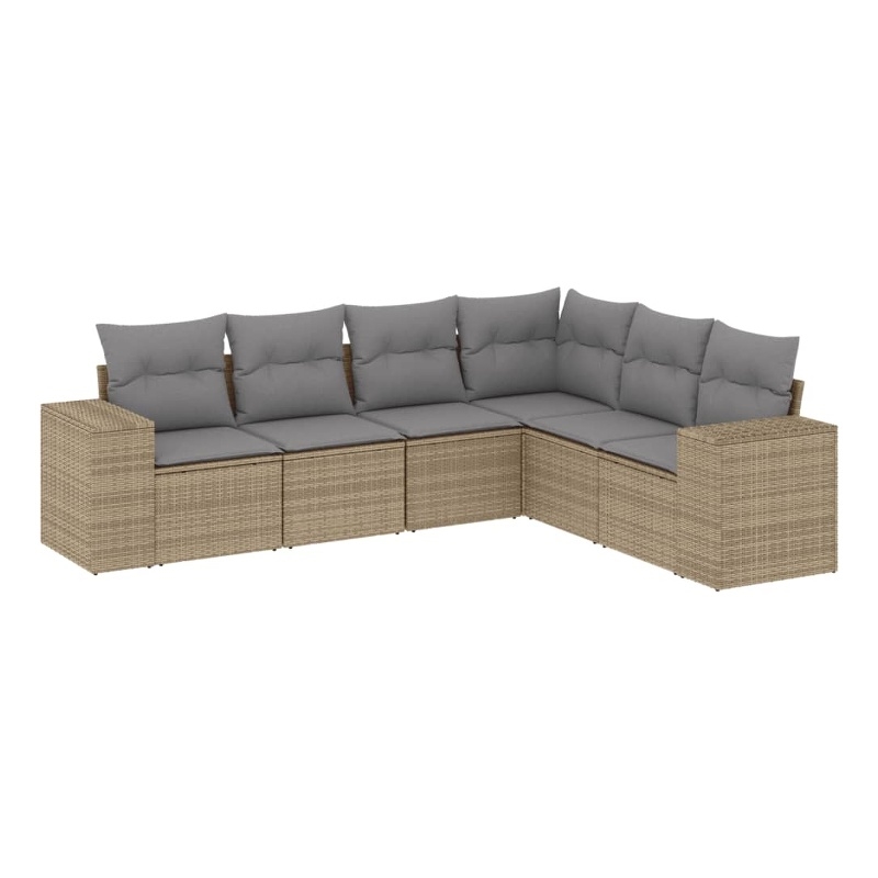 Afuera Living Contemporary 6 Piece Poly Rattan Sofa Set in Gray/Beige