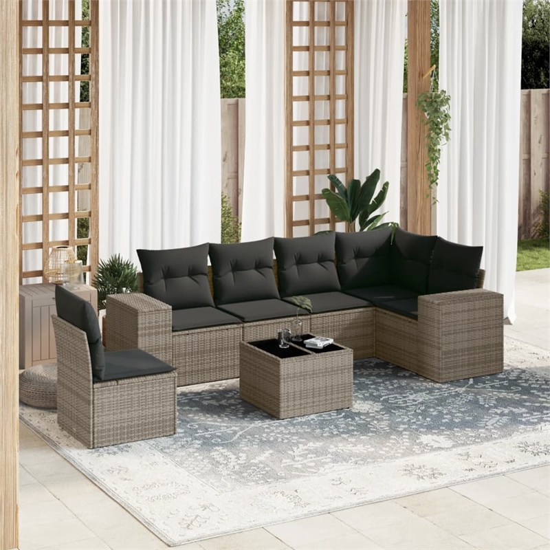 Afuera Living Contemporary Synthetic Poly Rattan 7 Piece Sofa Set in Gray