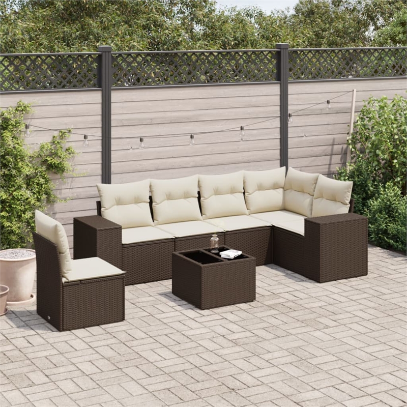 Afuera Living Contemporary 7 Piece Poly Rattan Sofa Set in Brown