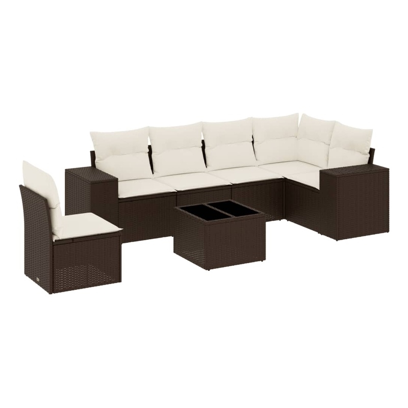 Afuera Living Contemporary 7 Piece Poly Rattan Sofa Set in Brown