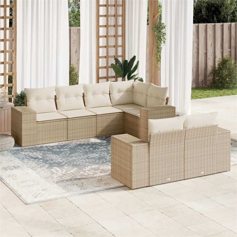 Afuera Living Contemporary 7 Piece Poly Rattan Sofa Set in Beige