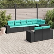 Afuera Living 8 Piece Poly Rattan Patio Sofa Set in Black/Blue
