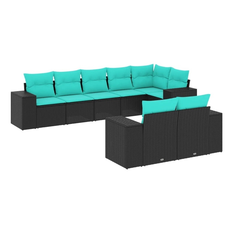 Afuera Living 8 Piece Poly Rattan Patio Sofa Set in Black/Blue