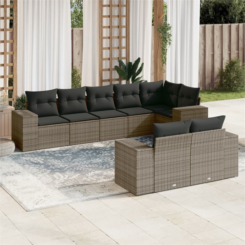 Afuera Living Contemporary 8 Piece Poly Rattan Sofa Set in Gray