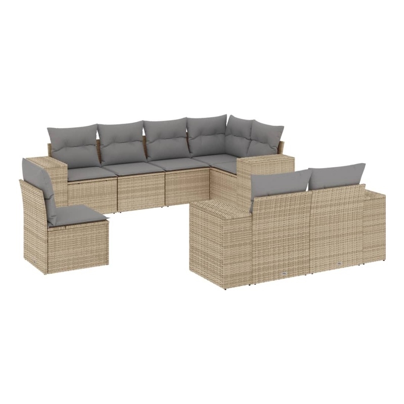 Afuera Living Contemporary Synthetic Poly Rattan 8 Piece Sofa Set in Gray/Beige