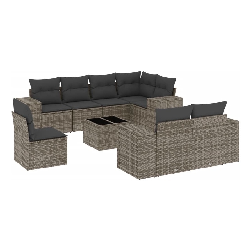 Afuera Living Contemporary Synthetic Poly Rattan 9 Piece Sofa Set in Gray