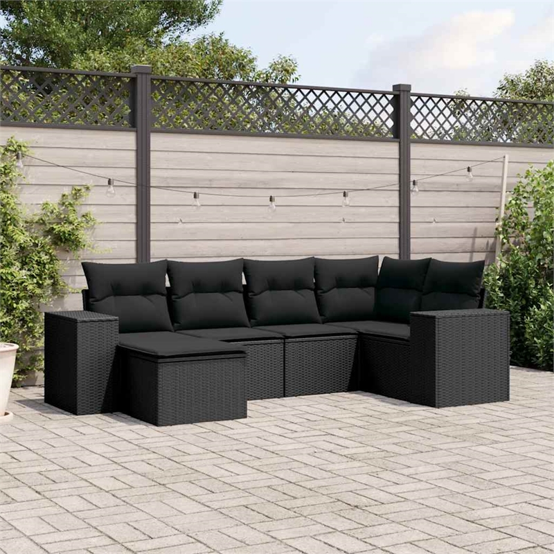 Afuera Living Contemporary 6 Piece Poly Rattan Sofa Set in Black