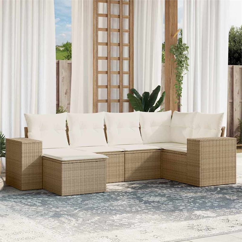 Afuera Living 6 Piece Poly Rattan Large Sofa Set with Removable Covers in Beige