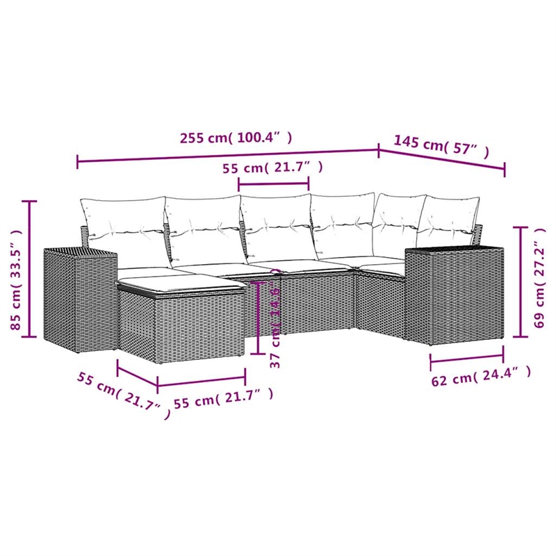 Afuera Living 6 Piece Poly Rattan Large Sofa Set with Removable Covers in Beige