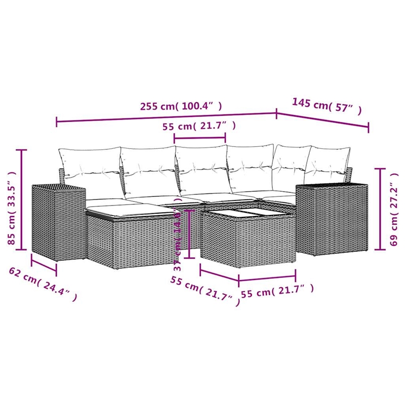 Afuera Living Contemporary 7 Piece Poly Rattan Sofa Set in Beige