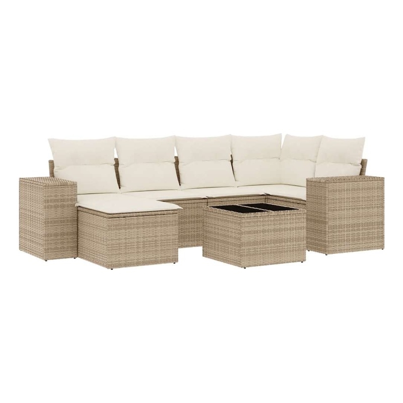 Afuera Living Contemporary 7 Piece Poly Rattan Sofa Set in Beige