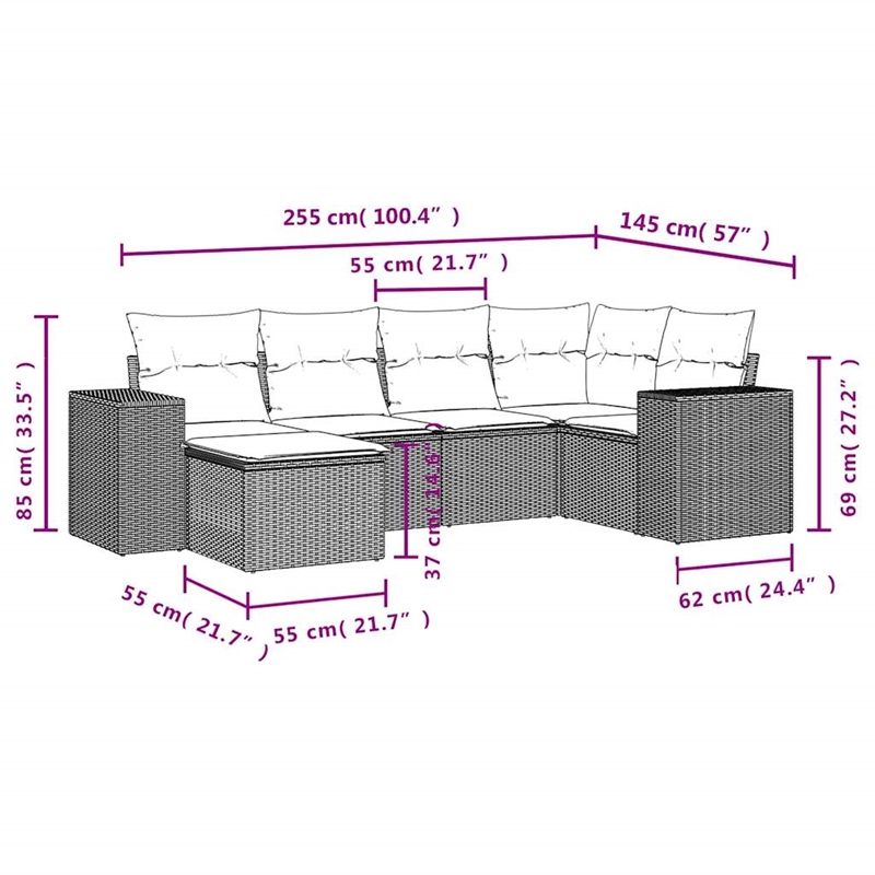 Afuera Living Contemporary Synthetic Poly Rattan 6 Piece Sofa Set in Gray/Beige
