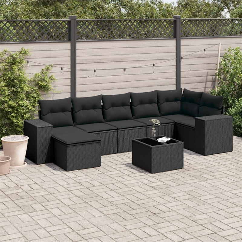 Afuera Living Contemporary 8 Piece Poly Rattan Sofa Set in Black