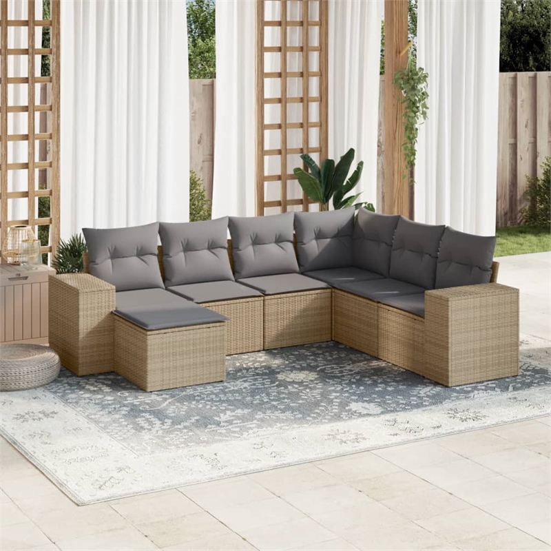 Afuera Living Contemporary 7 Piece Poly Rattan Sofa Set in Gray/Beige