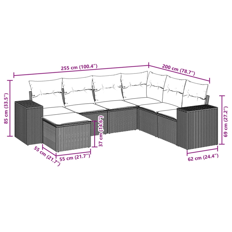 Afuera Living Contemporary 7 Piece Poly Rattan Sofa Set in Gray/Beige