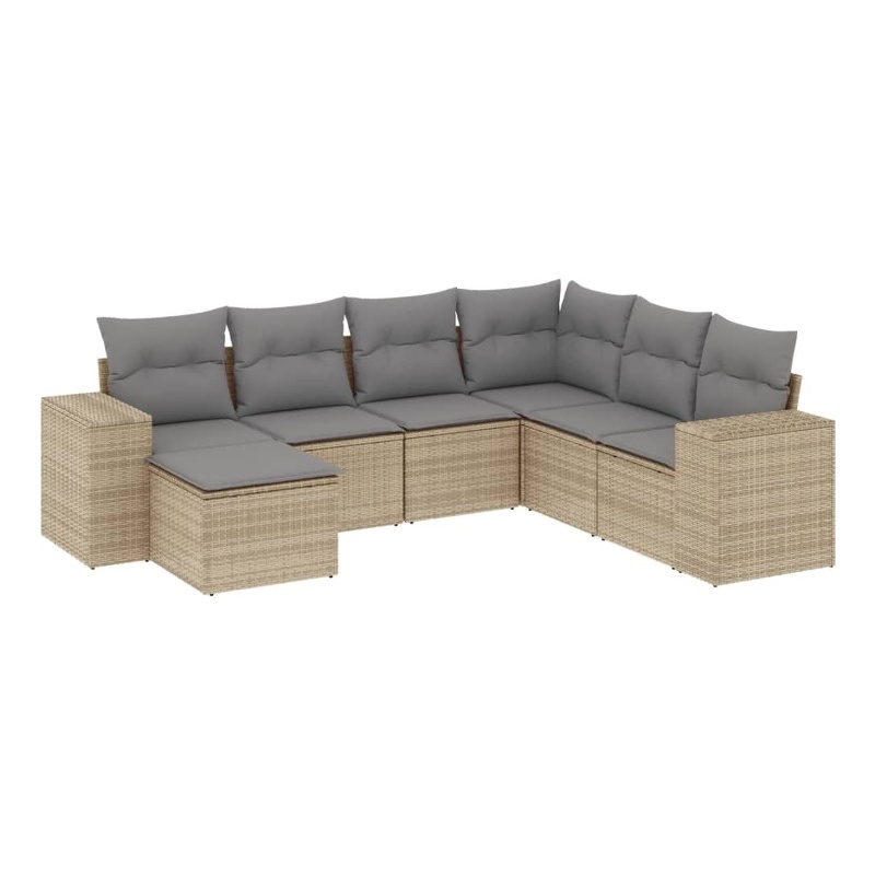 Afuera Living Contemporary 7 Piece Poly Rattan Sofa Set in Gray/Beige